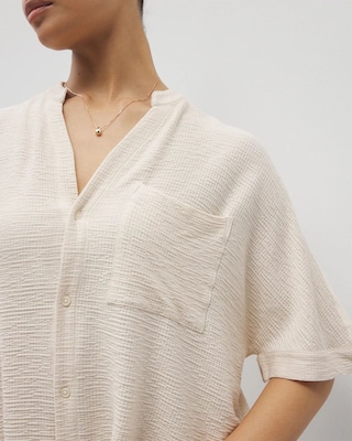 Crinkle Knit Relaxed Button-Up Top click to view larger image.