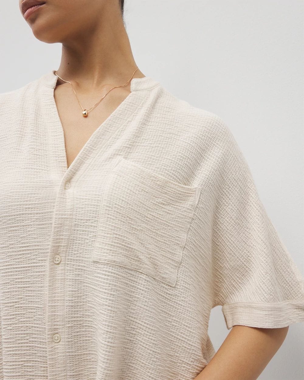 Crinkle Knit Relaxed Button-Up Top