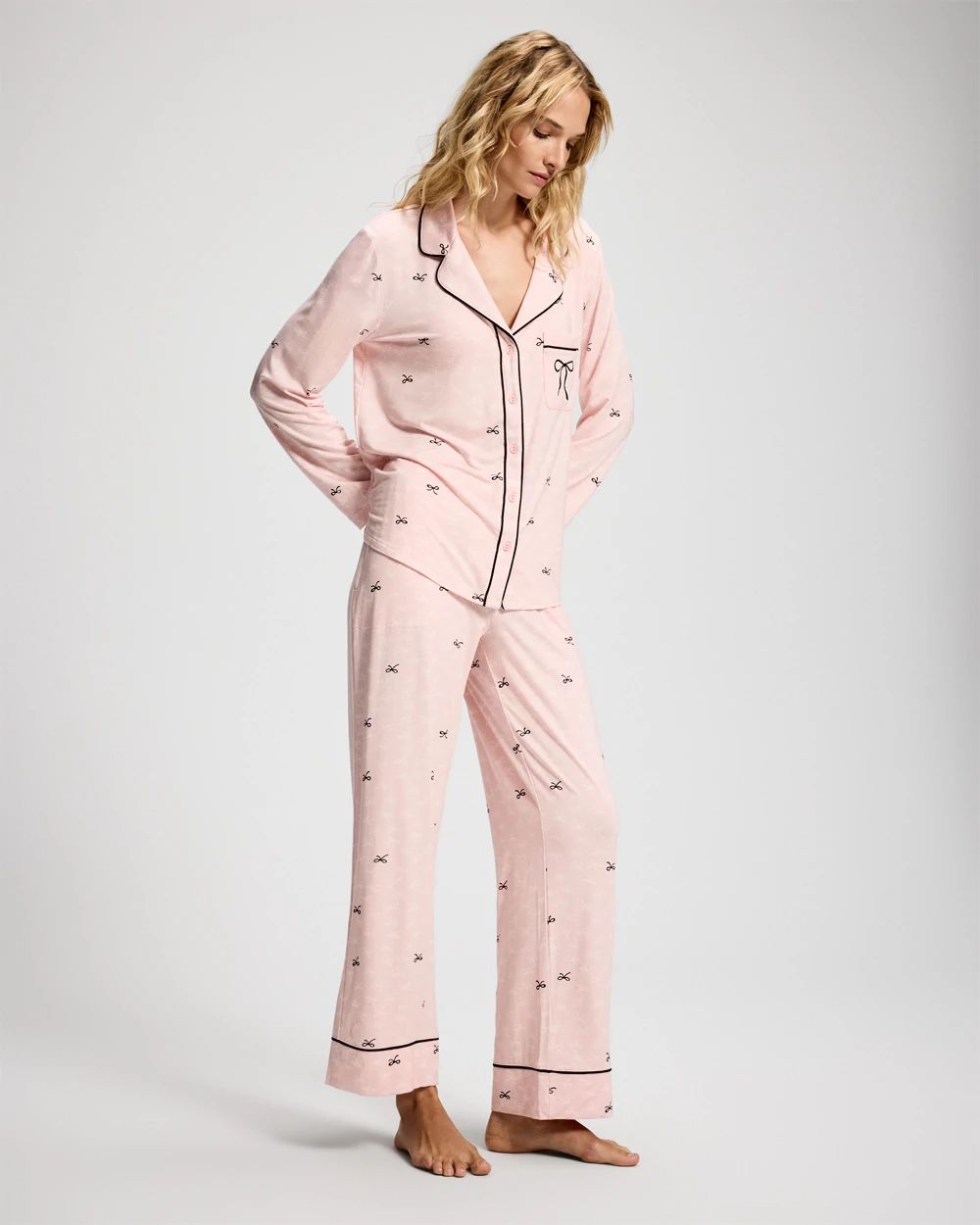 x BCRF Printed Long-Sleeve Notch Collar Pajama Top click to view larger image.