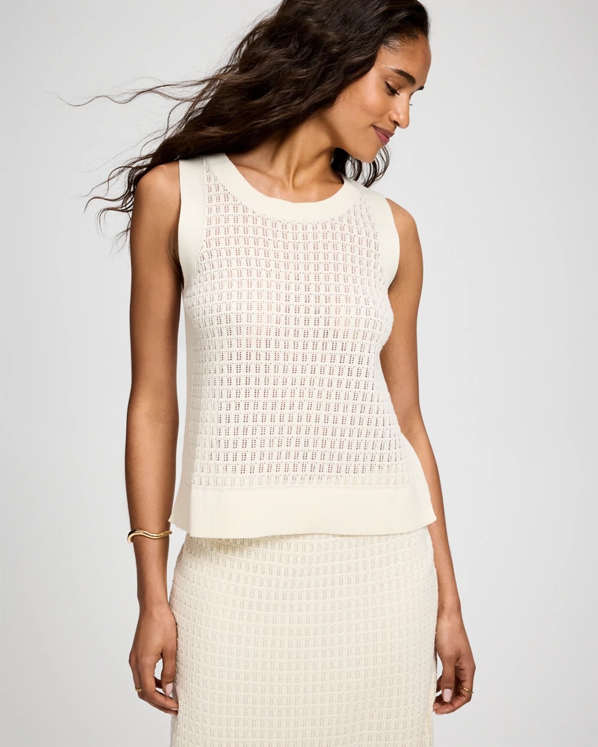 Soma Women's Cotton Pointelle Sweater Tank Top In Ivory Size Xs | In Shea