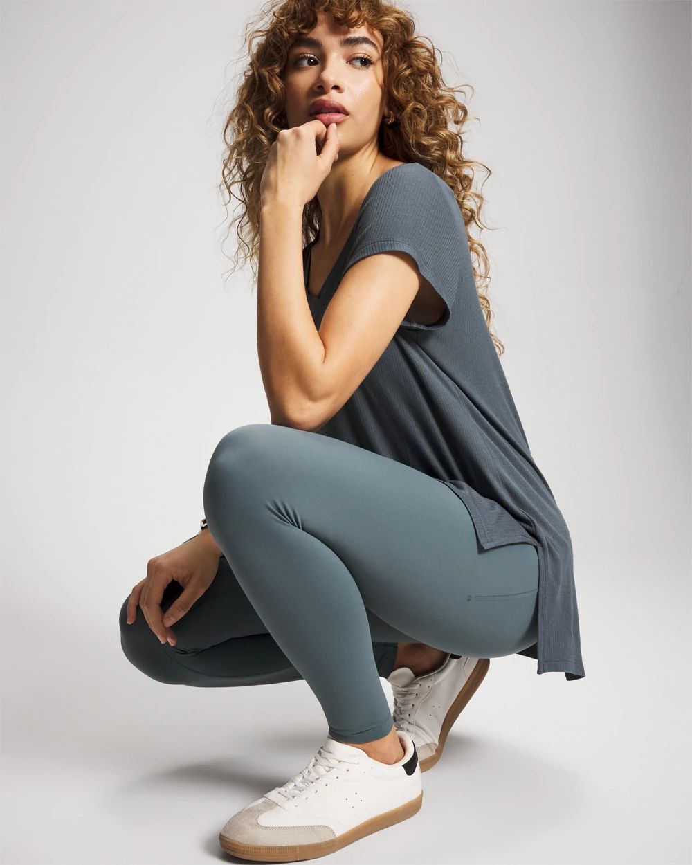 Rib Knit V-Neck Tee click to view larger image.