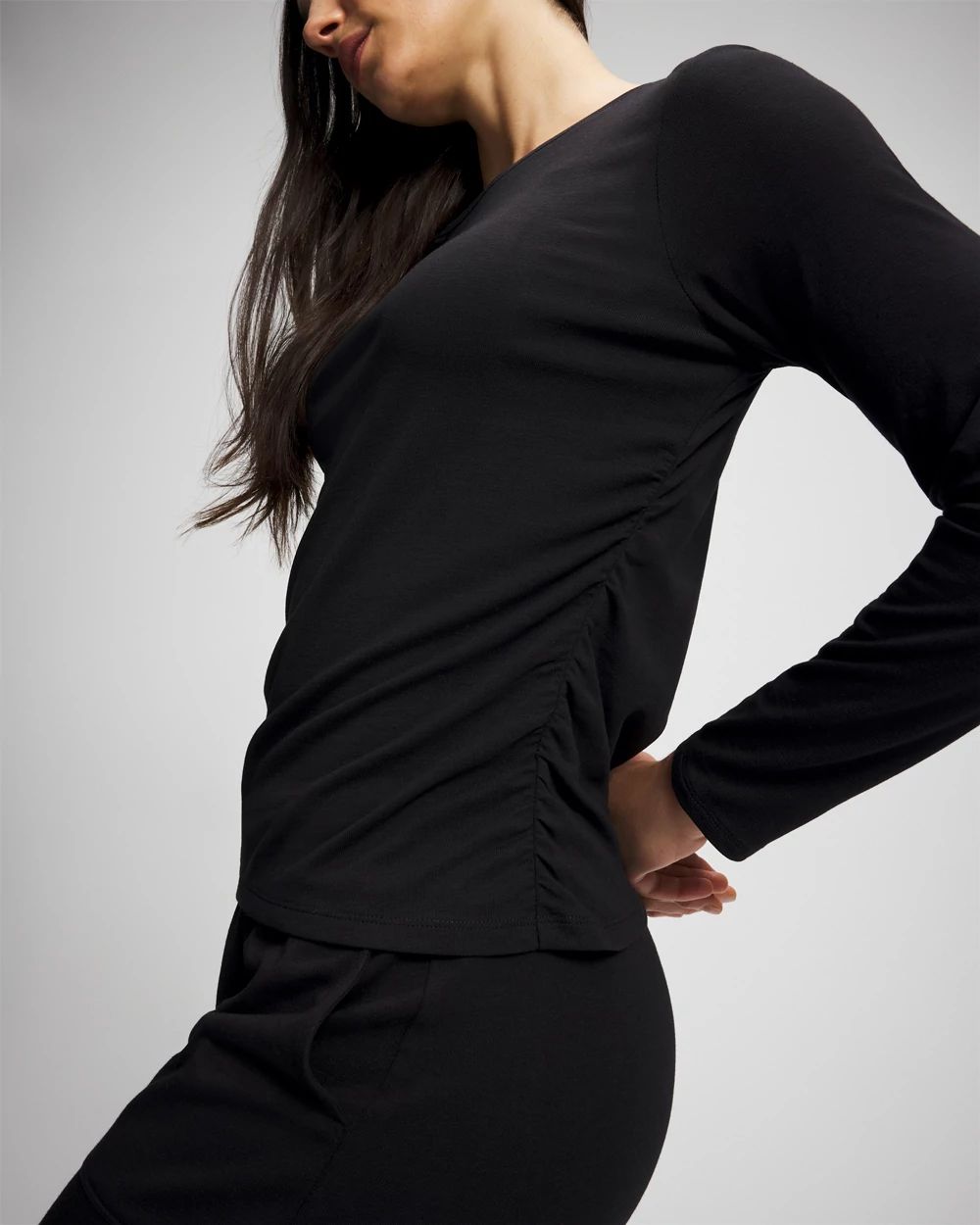 Most Loved Cotton Ruched Long Sleeve Pajama Tee