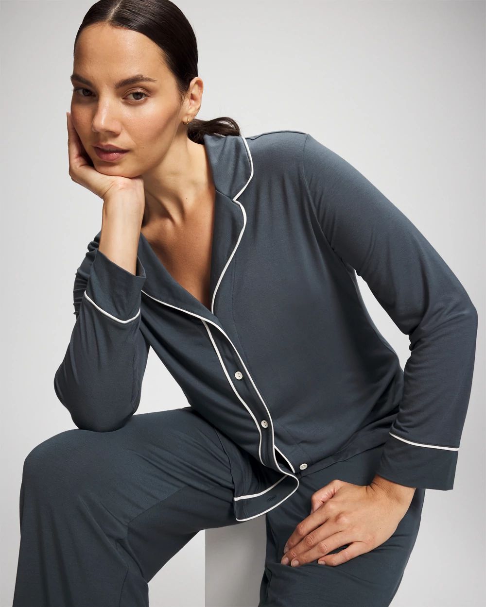 Long-Sleeve Notch Collar Pajama Top click to view larger image.