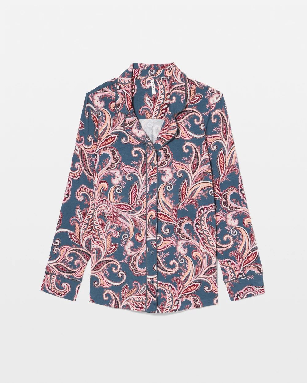 Long-Sleeve Printed Notch Collar Pajama Top click to view larger image.