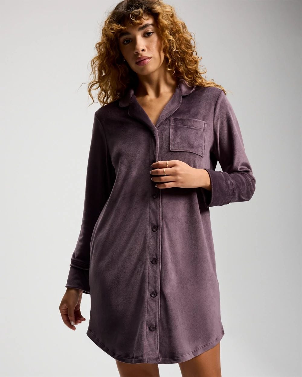 Microfleece Long-Sleeve Notch Collar Sleepshirt