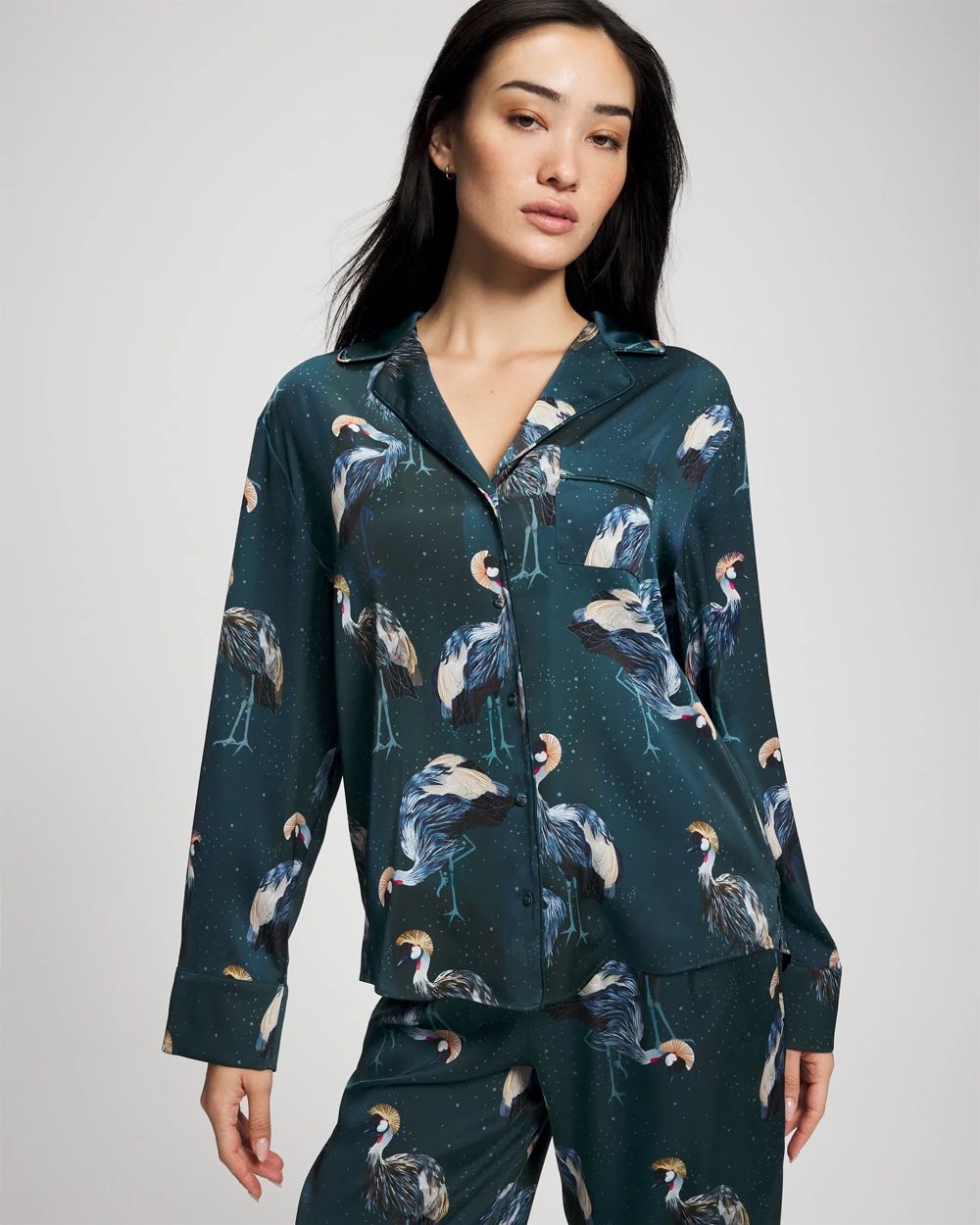 Long Sleeve Notch Collar Pajama Top