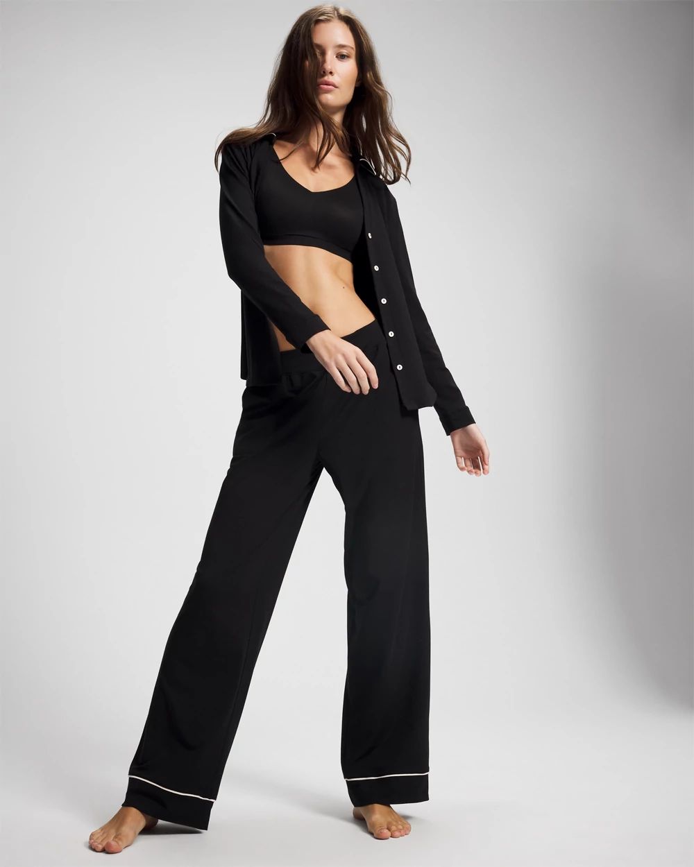 Long-Sleeve Notch Collar Pajama Top click to view larger image.