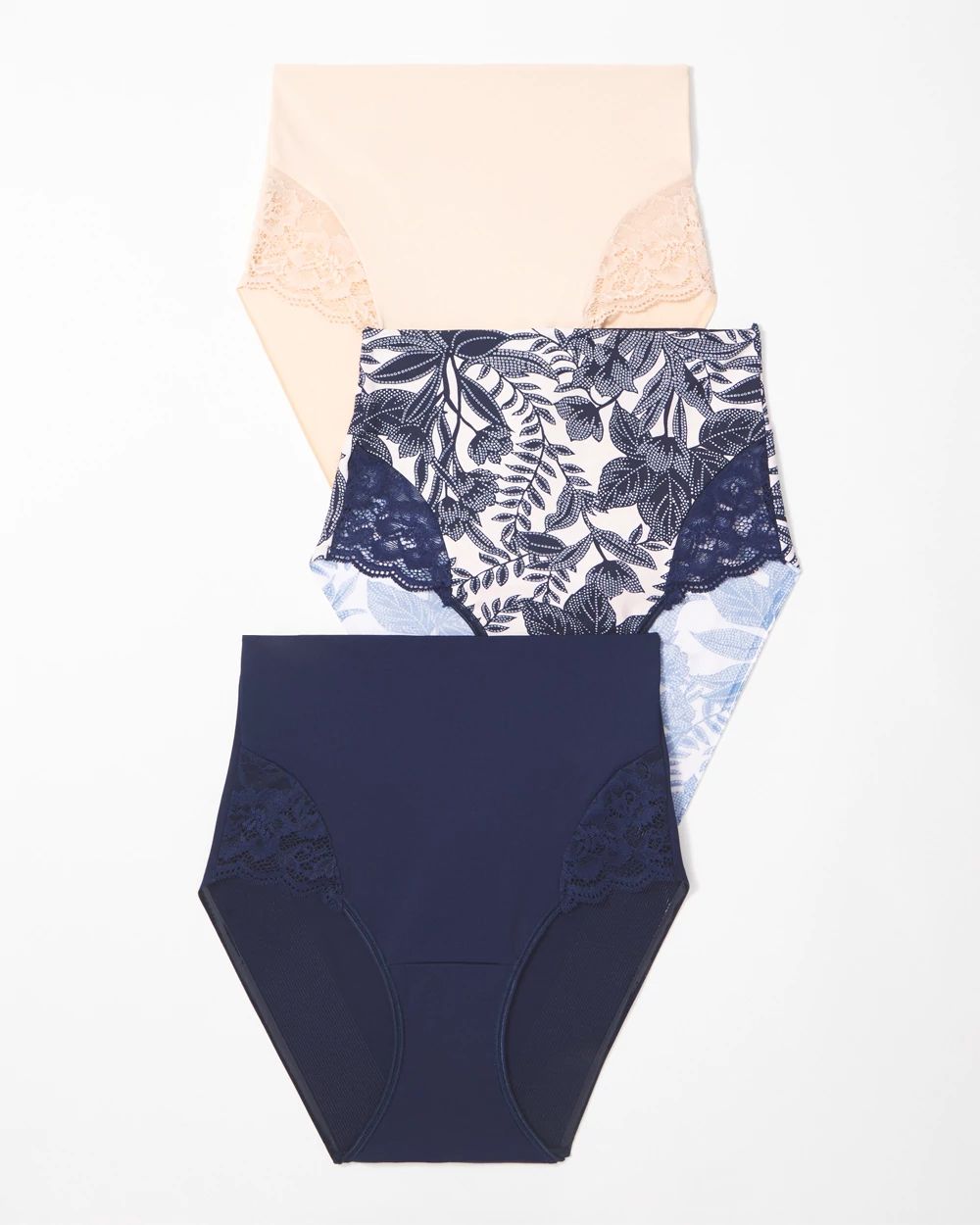 Tummy High-Waist Brief Panty with Lace 3 Pack