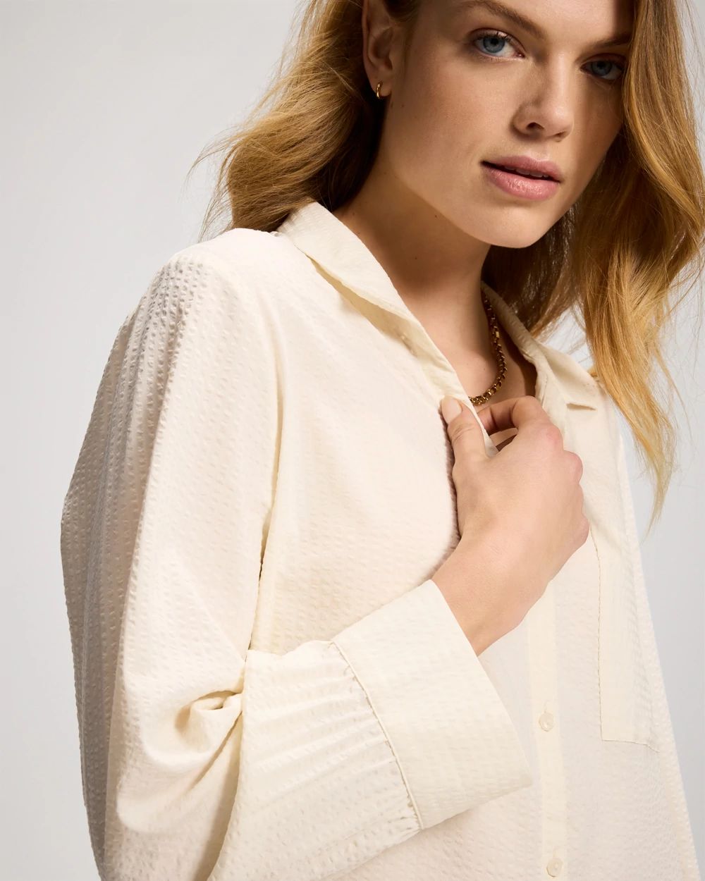 Textured Stripe Relaxed Collared Shirt click to view larger image.