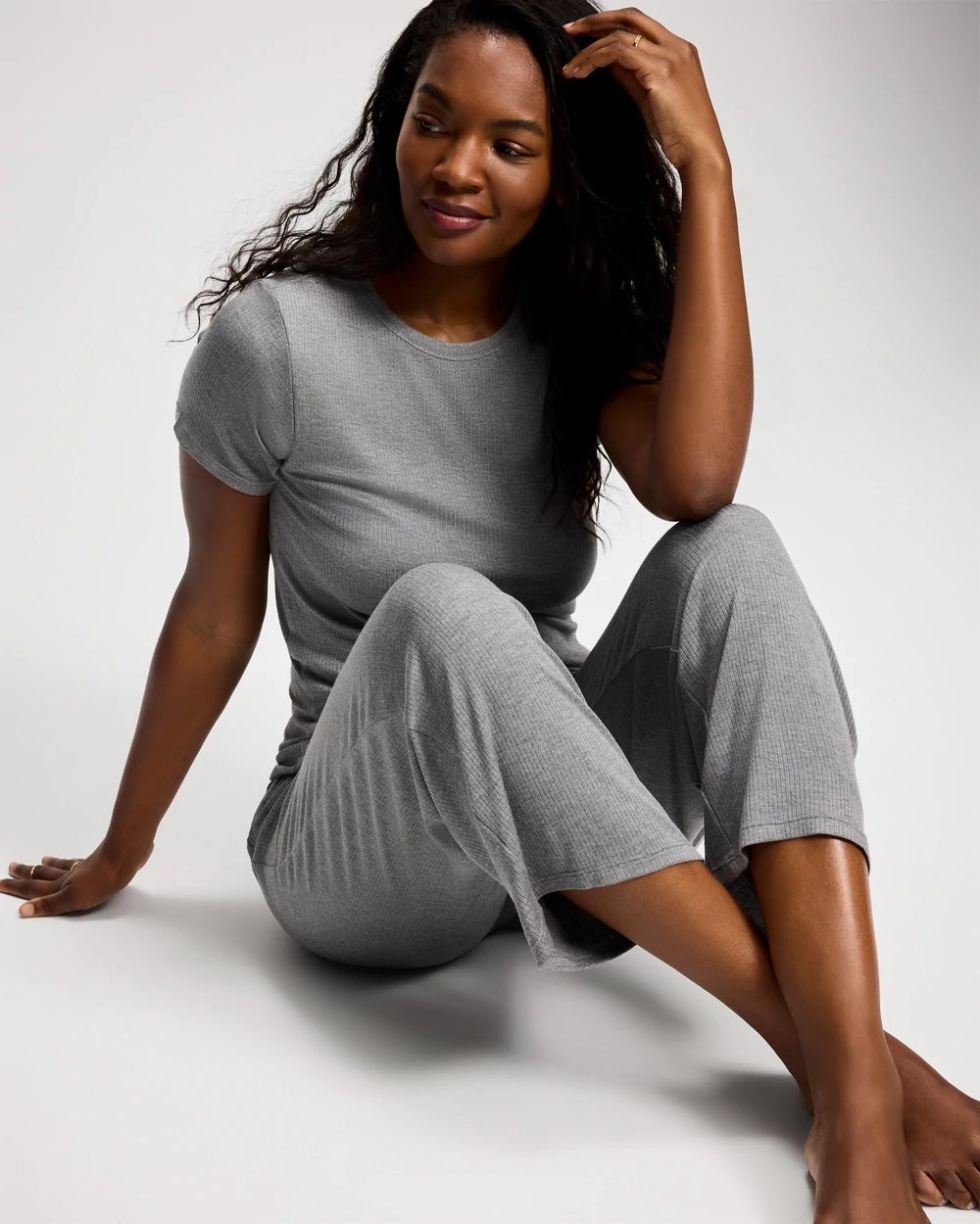 Lightweight Rib Knit Crop Pajama Pants click to view larger image.
