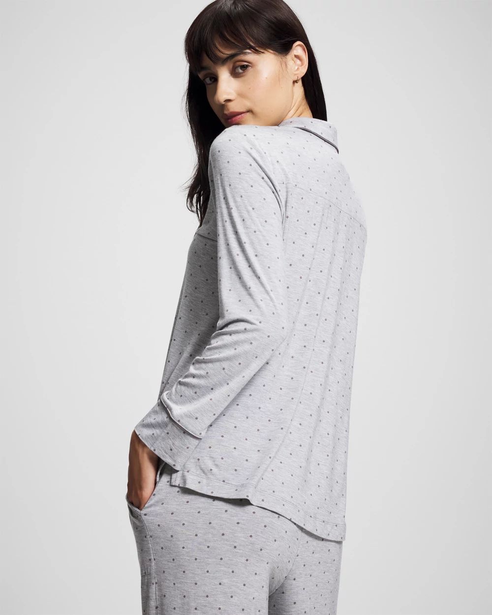 Long-Sleeve Printed Notch Collar Pajama Top click to view larger image.