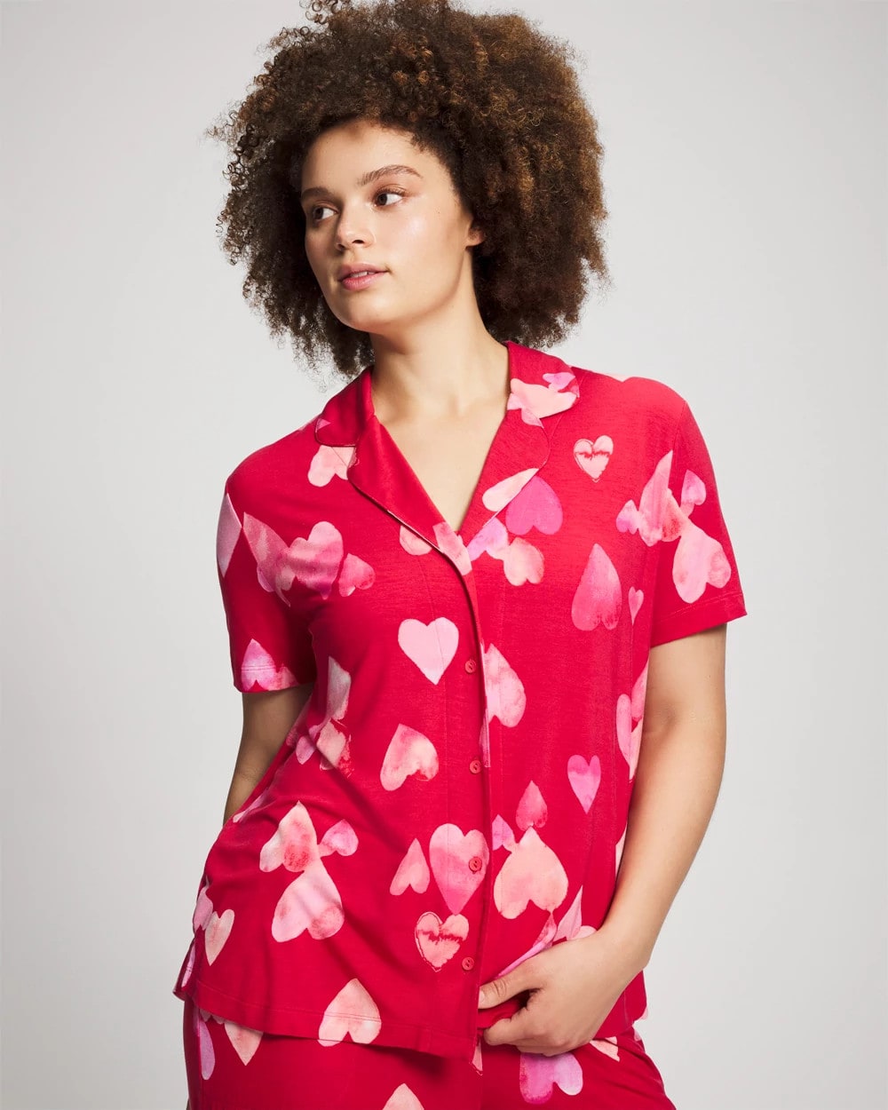 Short Sleeve Notch Collar Pajama Top