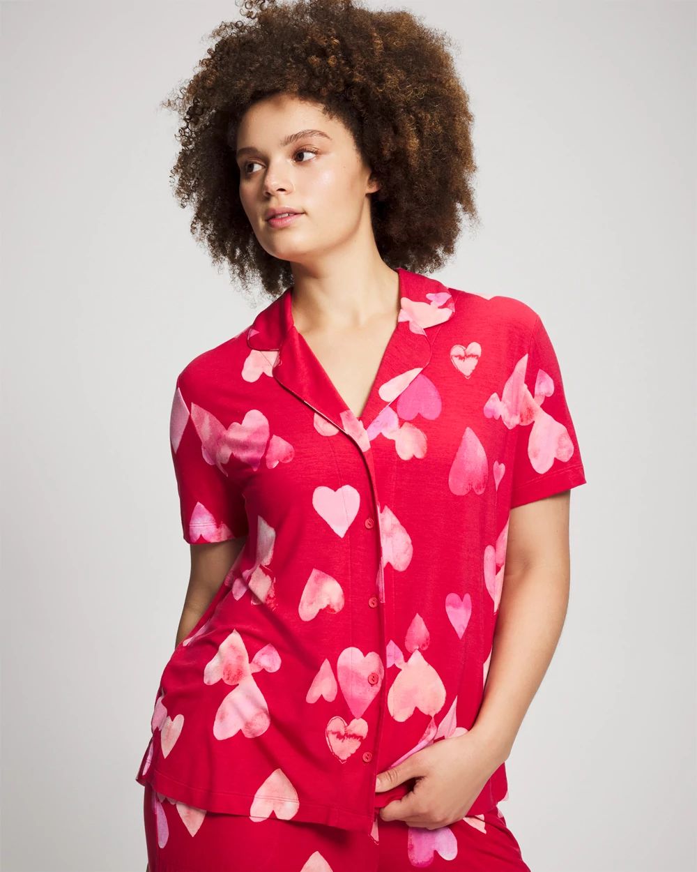 Short Sleeve Notch Collar Pajama Top