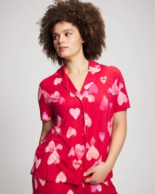 Short Sleeve Notch Collar Pajama Top