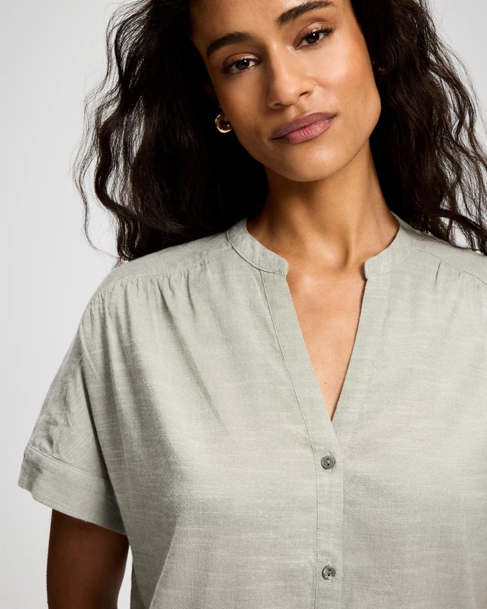 Beach Cotton Relaxed Shirred Collar Top
