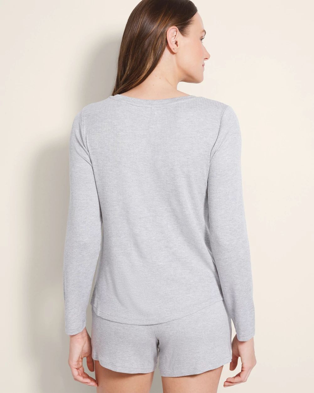 Lightweight Rib Knit Long-Sleeve Pajama Henley