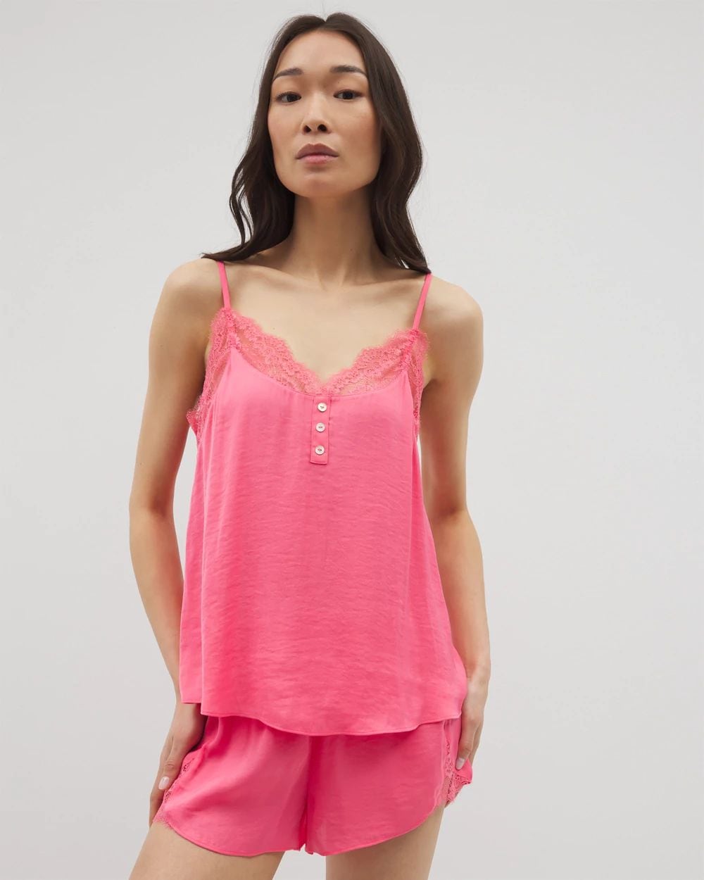 Crinkle Satin Lace Trim Cami