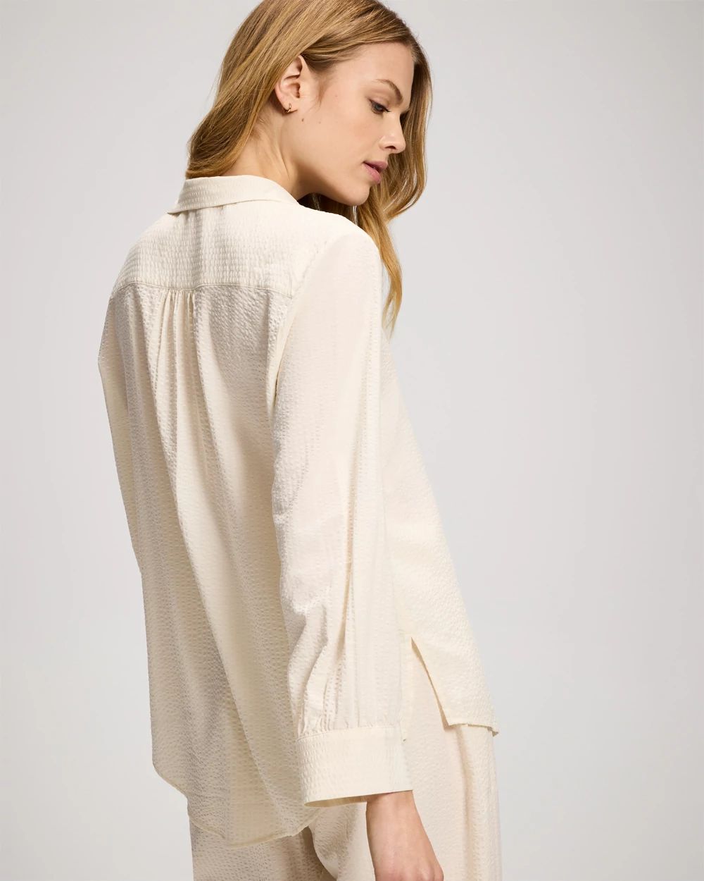 Textured Stripe Relaxed Collared Shirt click to view larger image.
