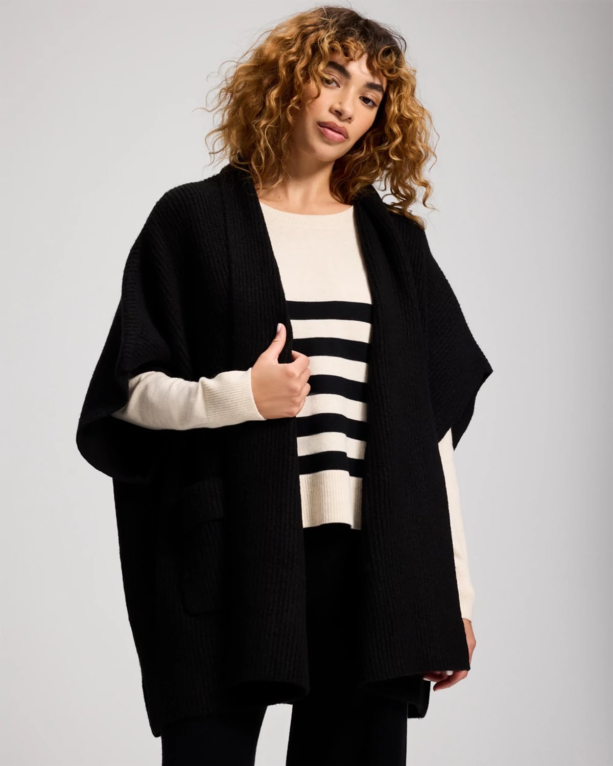 Soma Women's Rib Knit Oversized Sweater Wrap In Black |