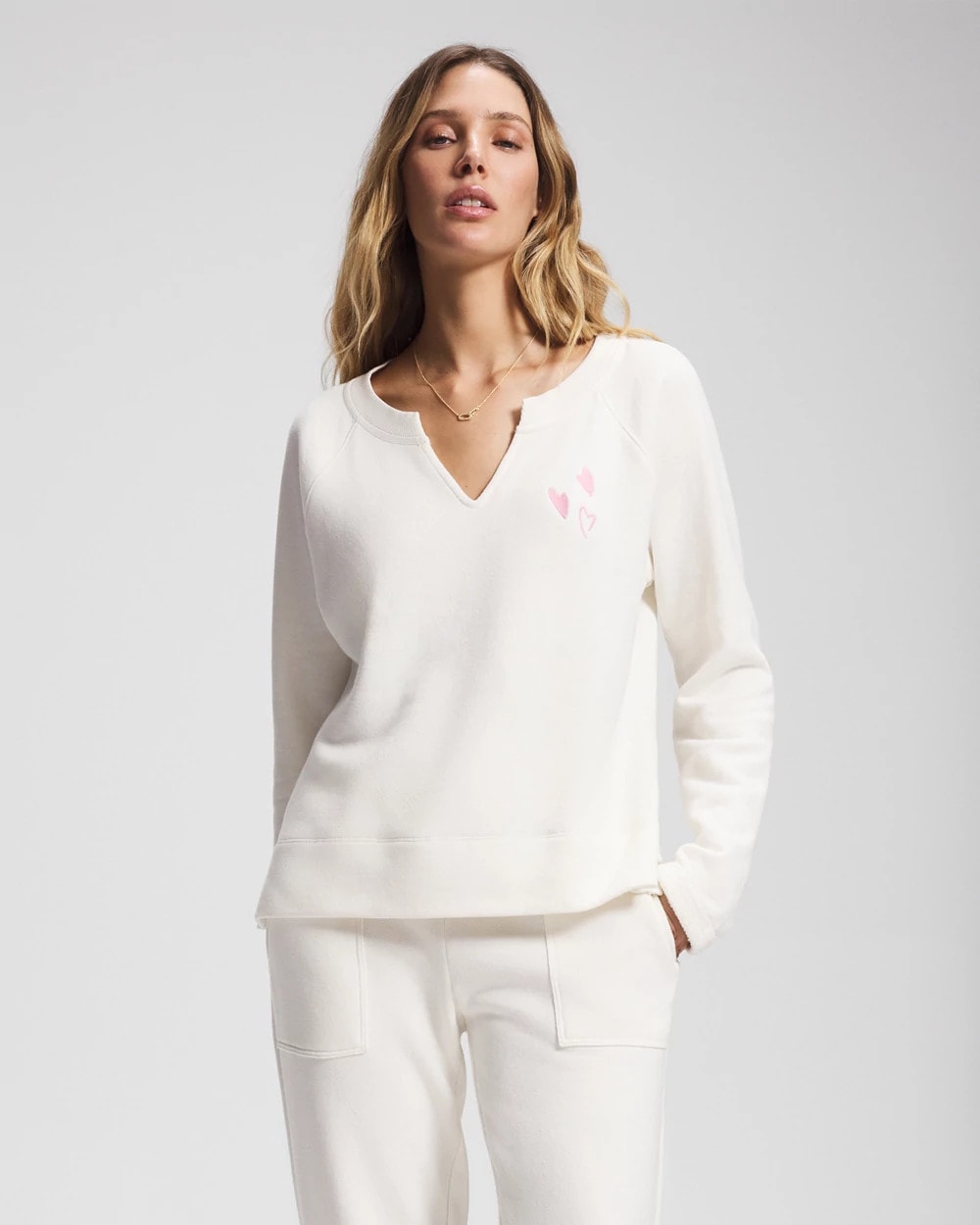 Soma Women's Essential Terry V-neck Sweatshirt In Ivory Size Small |  In Shea