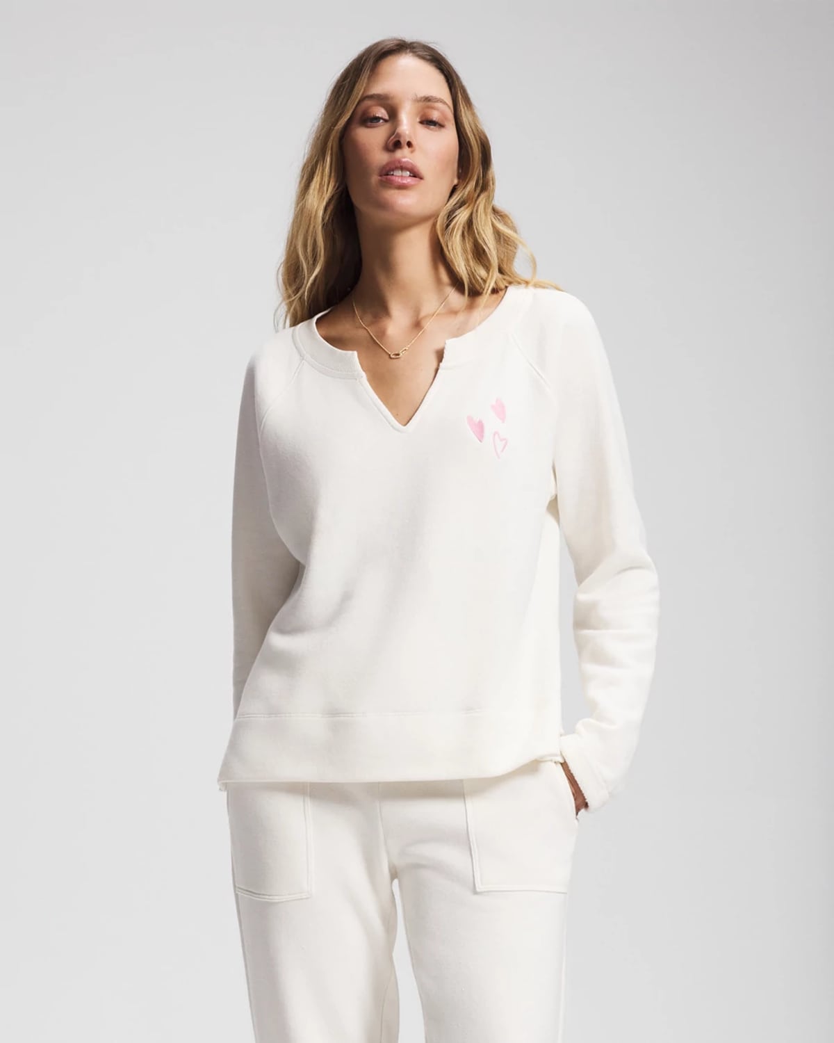 Soma Women's Essential Terry V-neck Sweatshirt In Ivory Size Small | In Shea