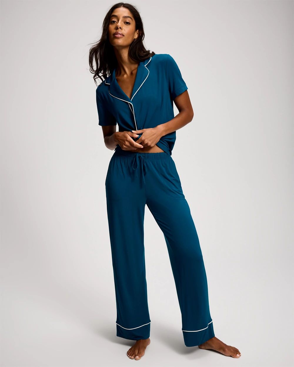Cool Nights Solid Piped Pajama Pant