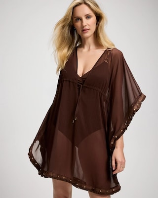 Fringe Benefits Chiffon Caftan Swim Cover-Up