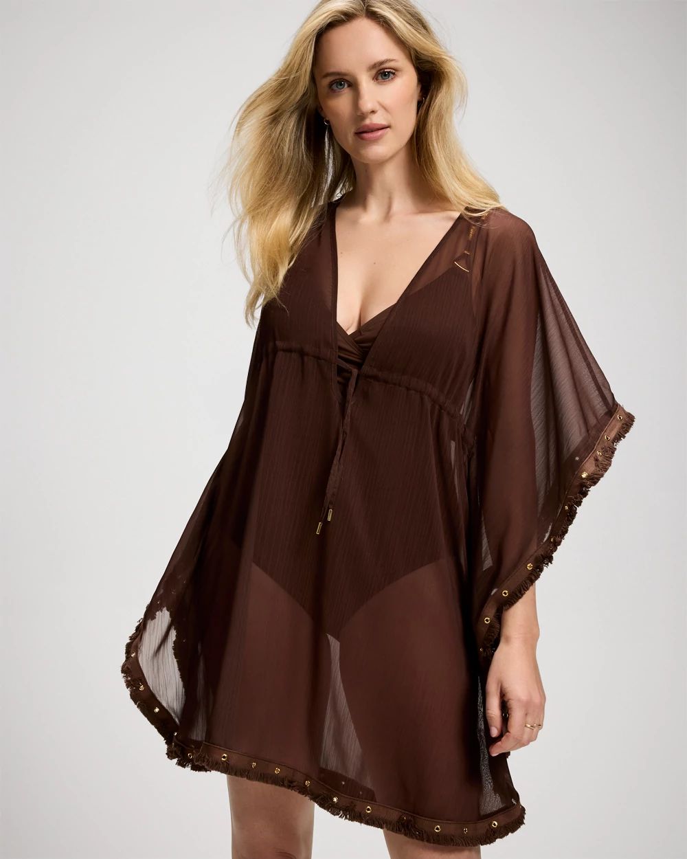 Bleu Rod Beattie Fringe Benefits Chiffon Caftan Swim Cover-Up
