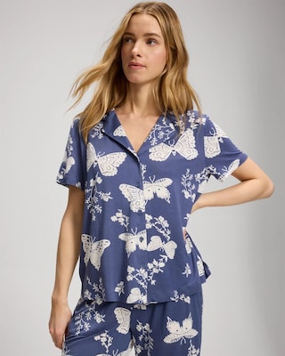 Short Sleeve Notch Collar Pajama Top