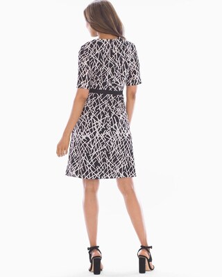 Faux Wrap Dress Abstract Lines Black