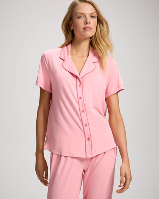 Piped Short Sleeve Notch Collar Pajama Top