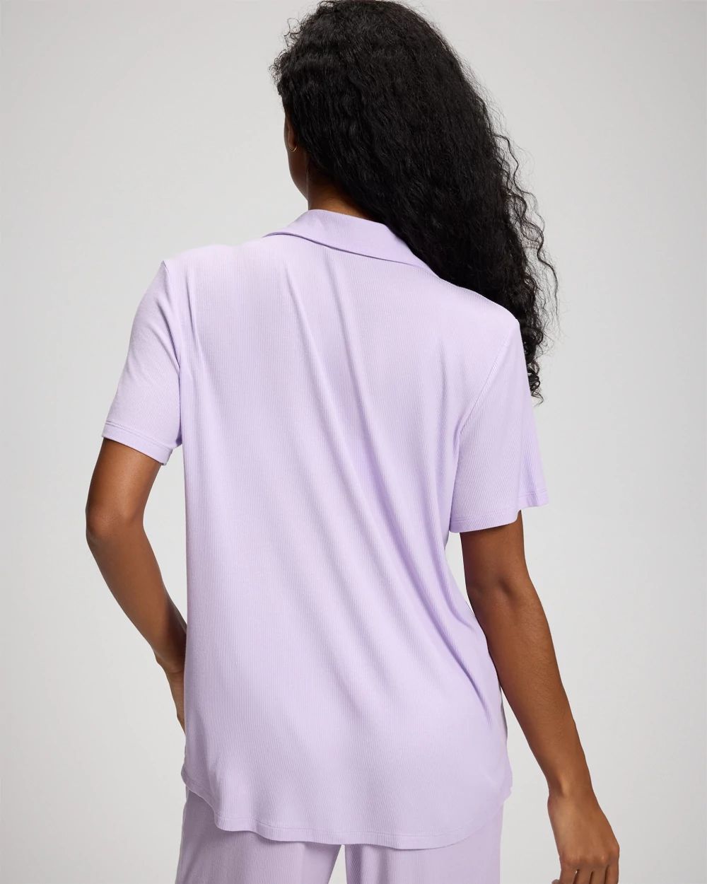 Rib Short Sleeve Notch Collar Pajama Top click to view larger image.