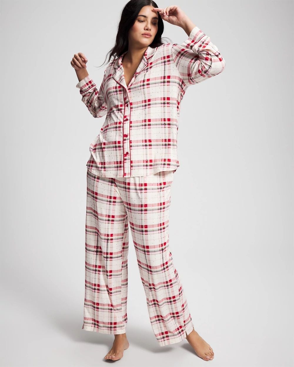 Cool Nights Long Sleeve Notch Collar with Piped Placket Pajama Top