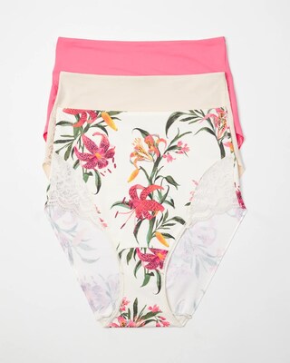 Tummy High-Waist Brief Panty with Lace 3 Pack