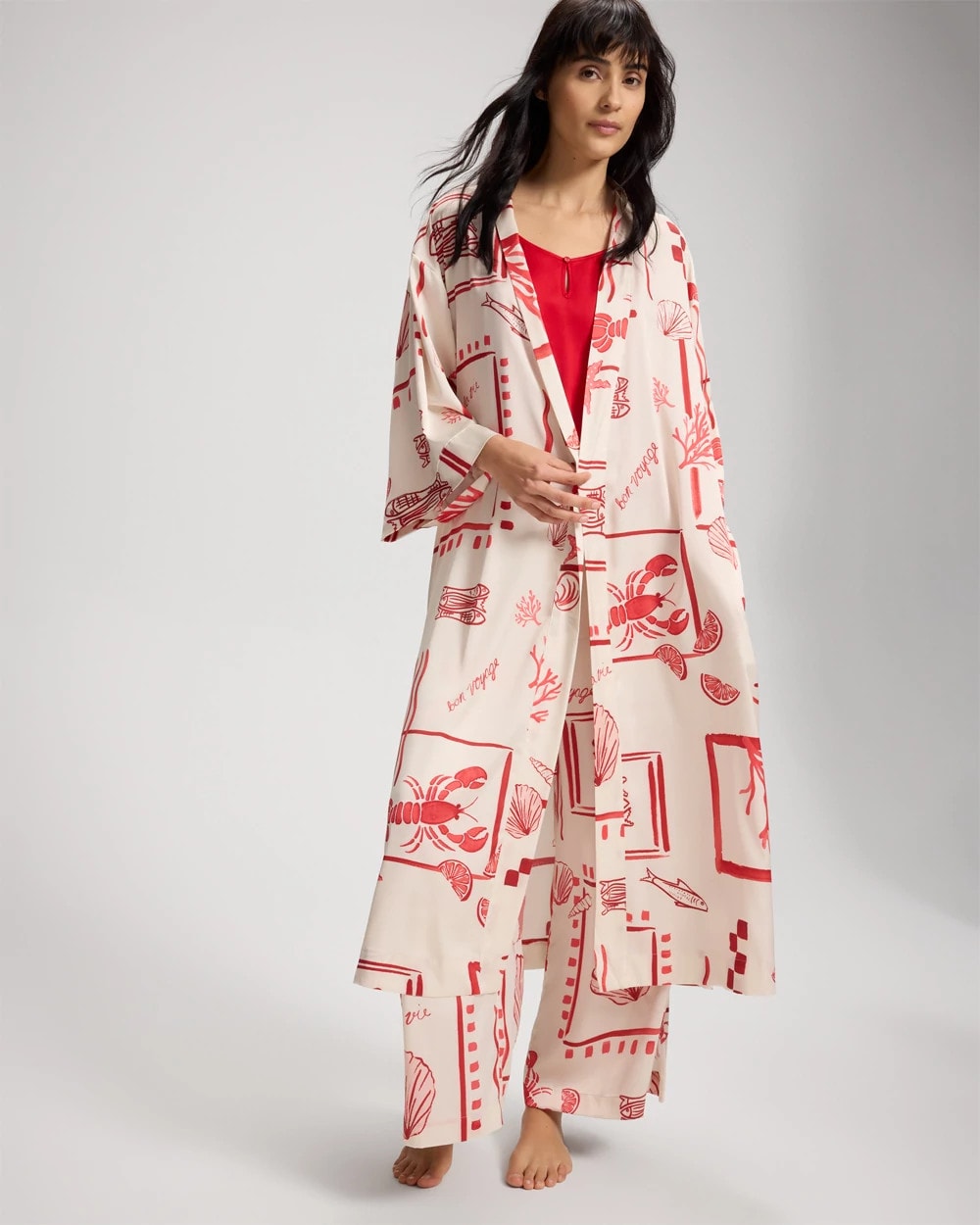 Soma Satin Long Robe - red