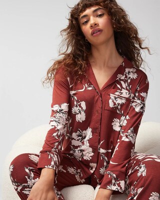 Long-Sleeve Notch Collar Pajama Top