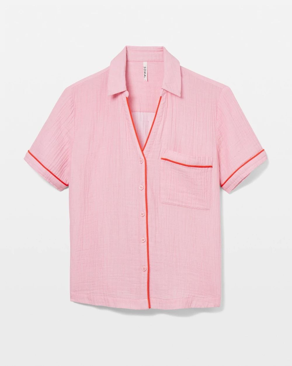 Cotton Gauze Short-Sleeve Notch Collar Pajama Top
