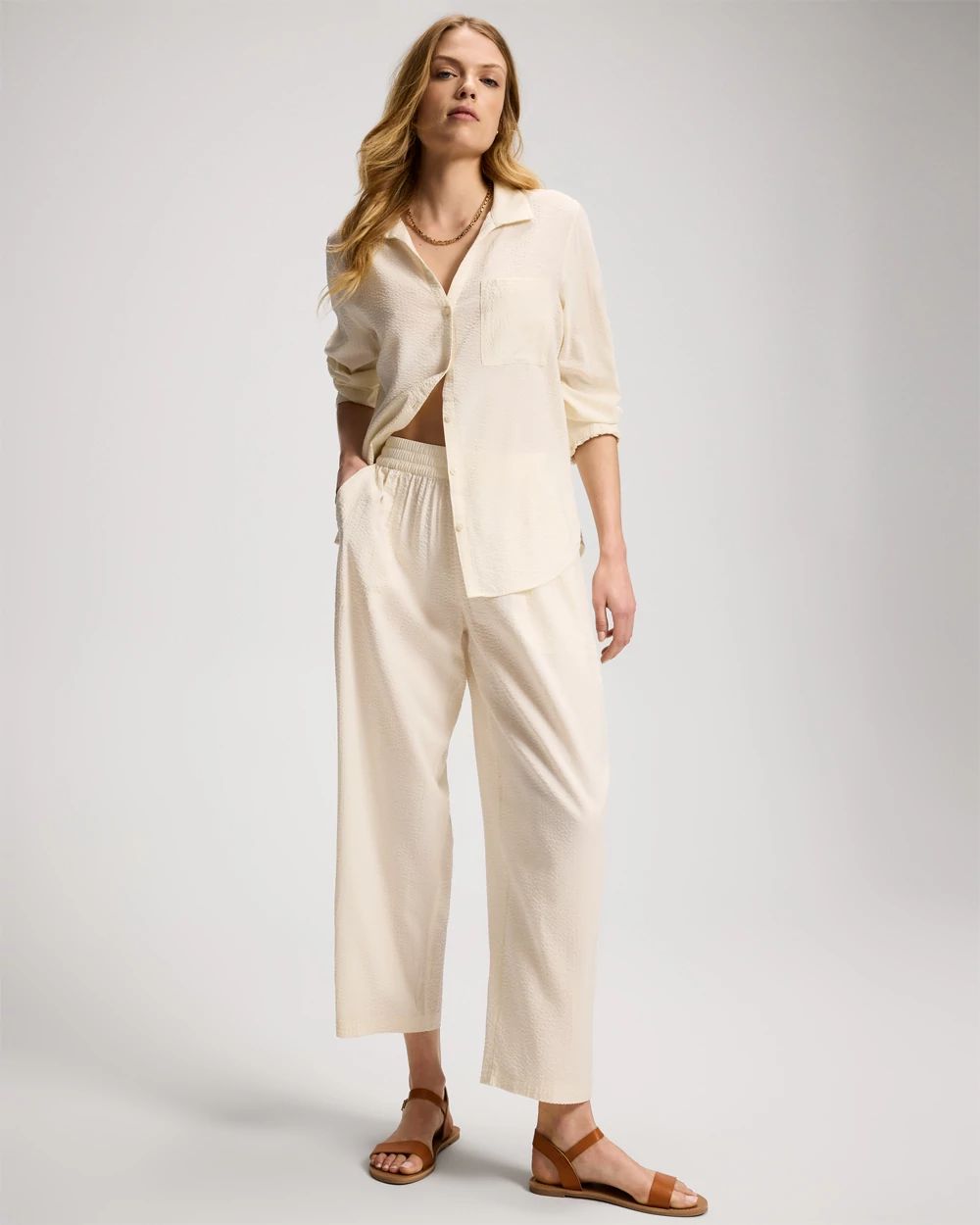Textured Stripe Relaxed Barrel Pants click to view larger image.