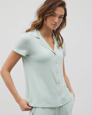 Solid Short Sleeve Notch Collar Pajama Top