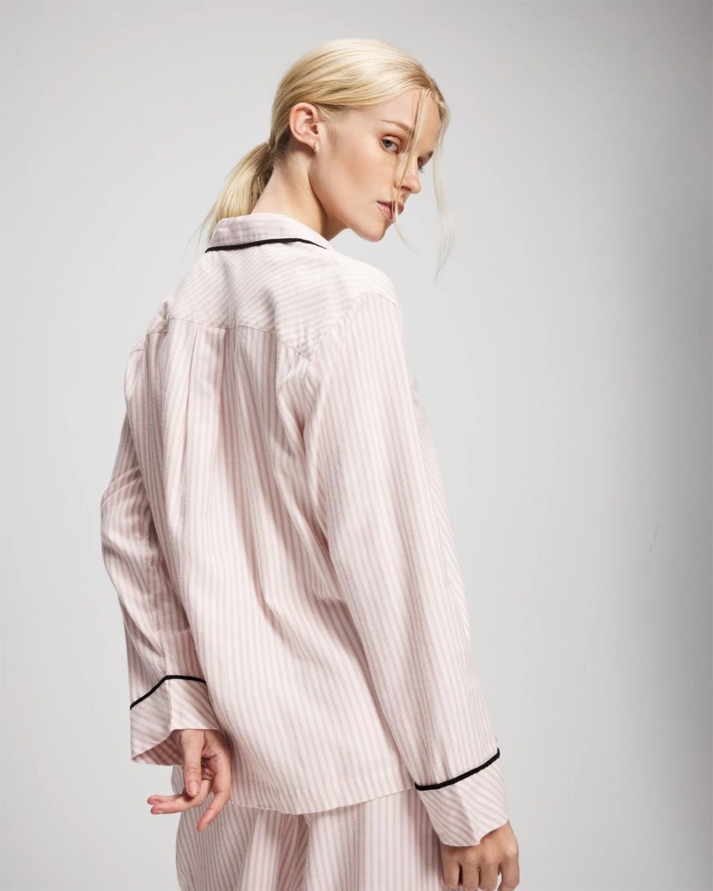 Flannel Long-Sleeve Notch Collar Pajama Top