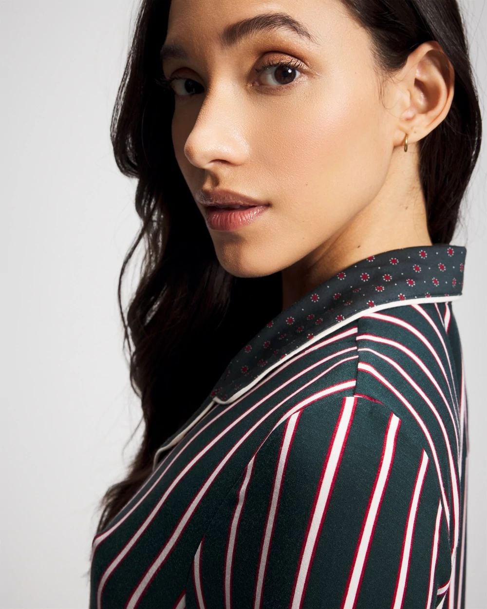 Cool Nights Long Sleeve Notch Collar with Piped Placket Pajama Top click to view larger image.