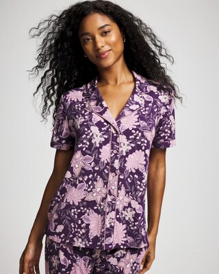 Short Sleeve Notch Collar Pajama Top