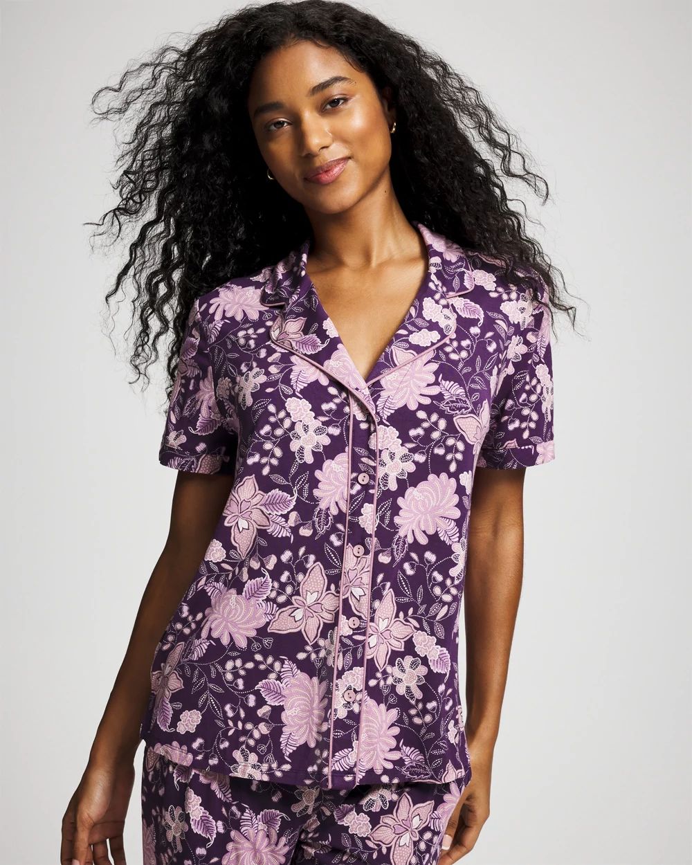 Cool Nights Short Sleeve Notch Collar Pajama Top