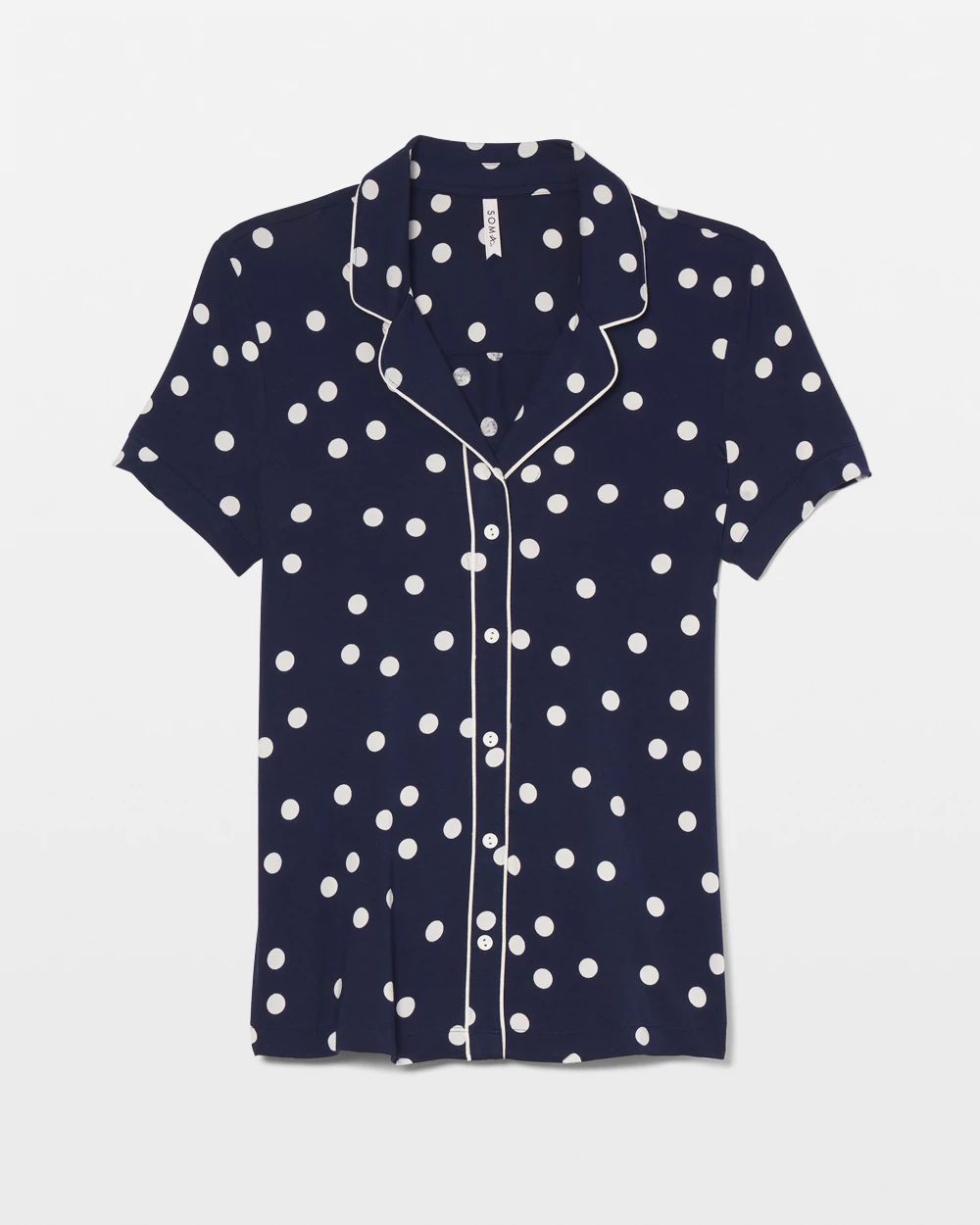 Cool Nights Piped Short Sleeve Notch Collar Pajama Top