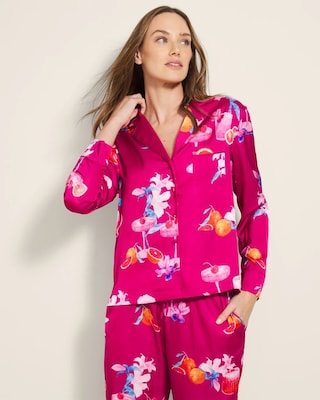Long-Sleeve Notch Collar Pajama Top