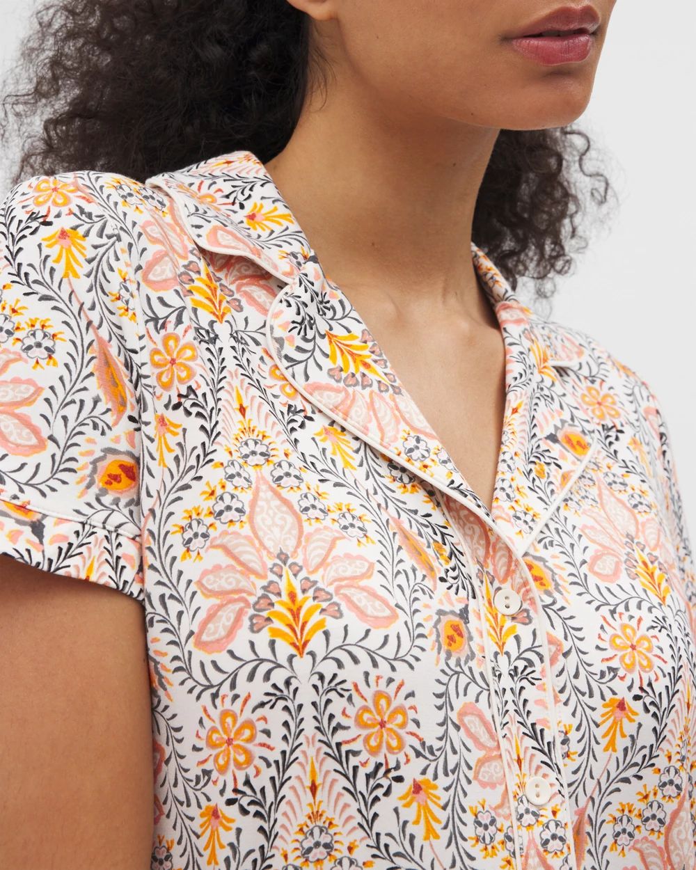 Cool Nights Piped Short Sleeve Notch Collar Pajama Top