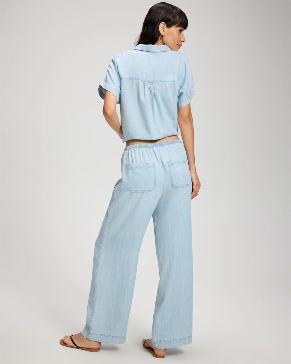 Chambray Relaxed Wide-Leg Pants click to view larger image.