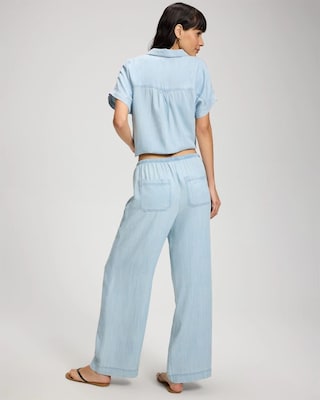 Chambray Relaxed Wide-Leg Pants click to view larger image.