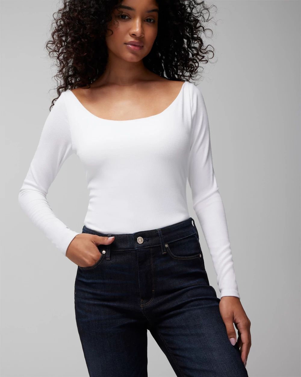 Long-Sleeve Scoop-Neck Bra Top