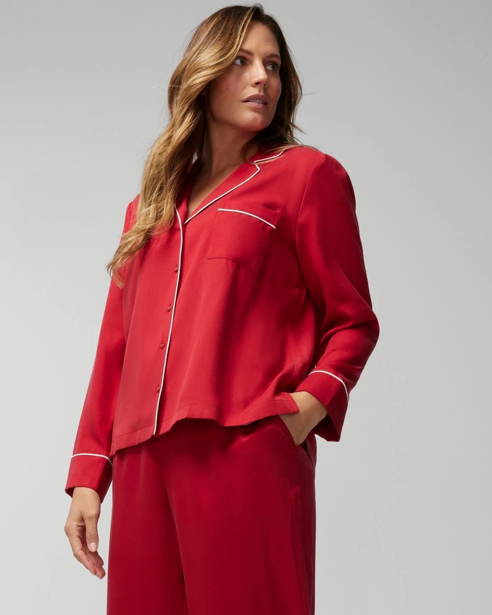 Long-Sleeve Notch Collar Pajama Top